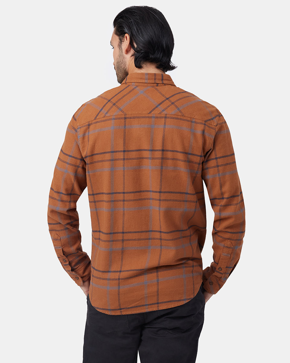 Brown Men's Plaid Flannel Button-Up Shirt