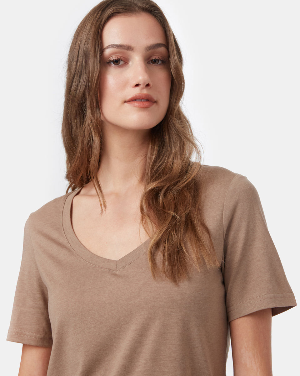 Brown V-Neck Short Sleeve T-Shirt