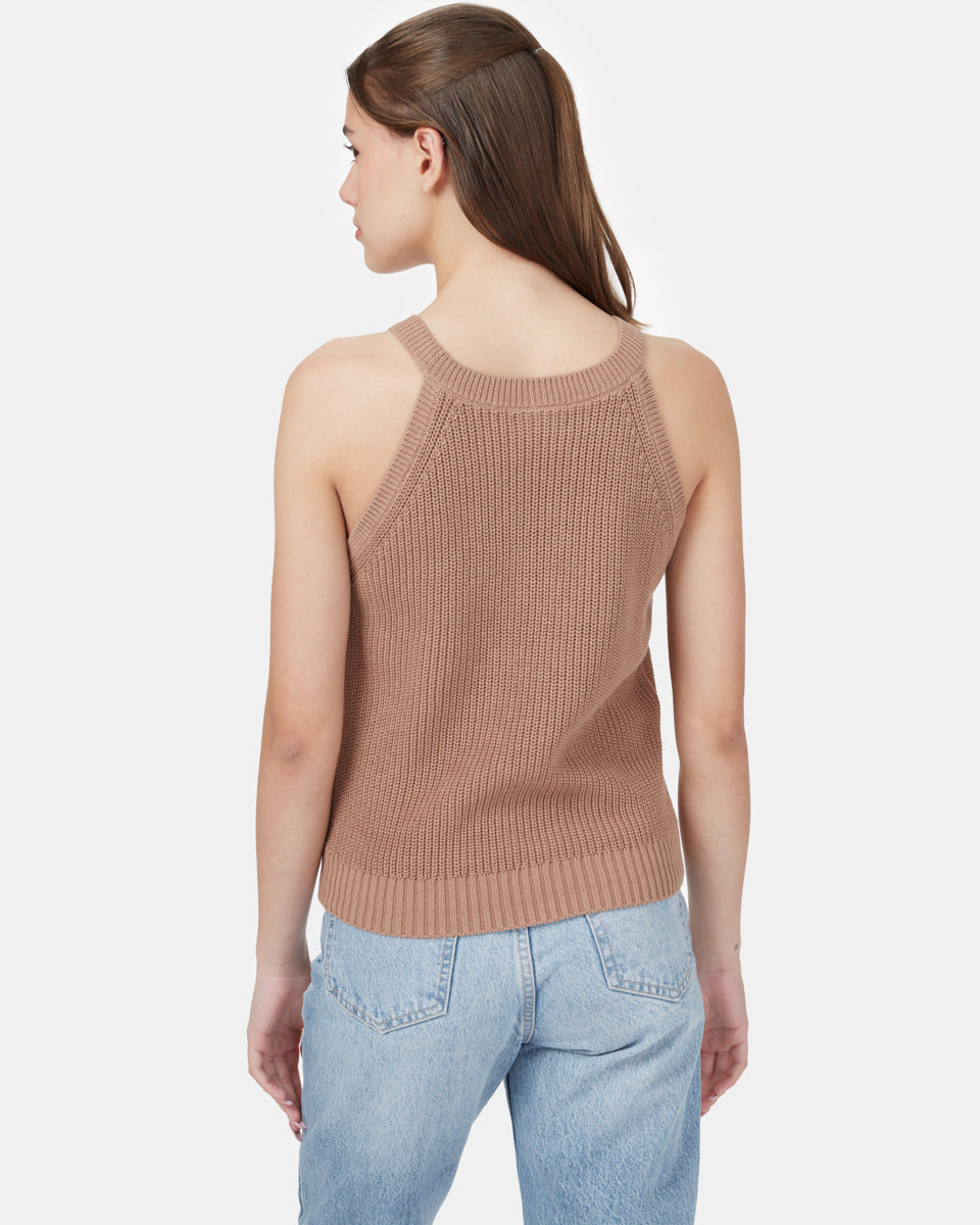 Brown Women's Knit Halter Neck Top