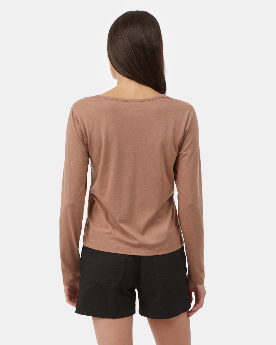 Brown Women's Scoop Neck Long Sleeve Top