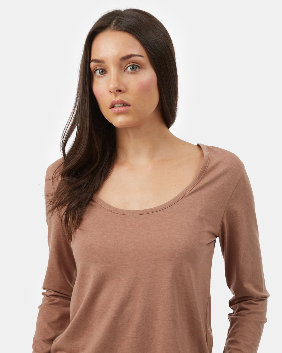 Brown Women's Scoop Neck Long Sleeve Top