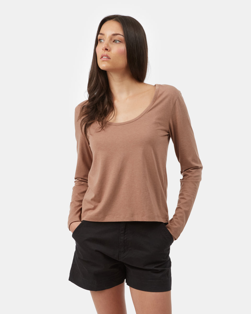 Brown Women's Scoop Neck Long Sleeve Top