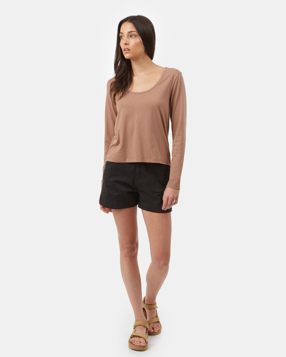 Brown Women's Scoop Neck Long Sleeve Top