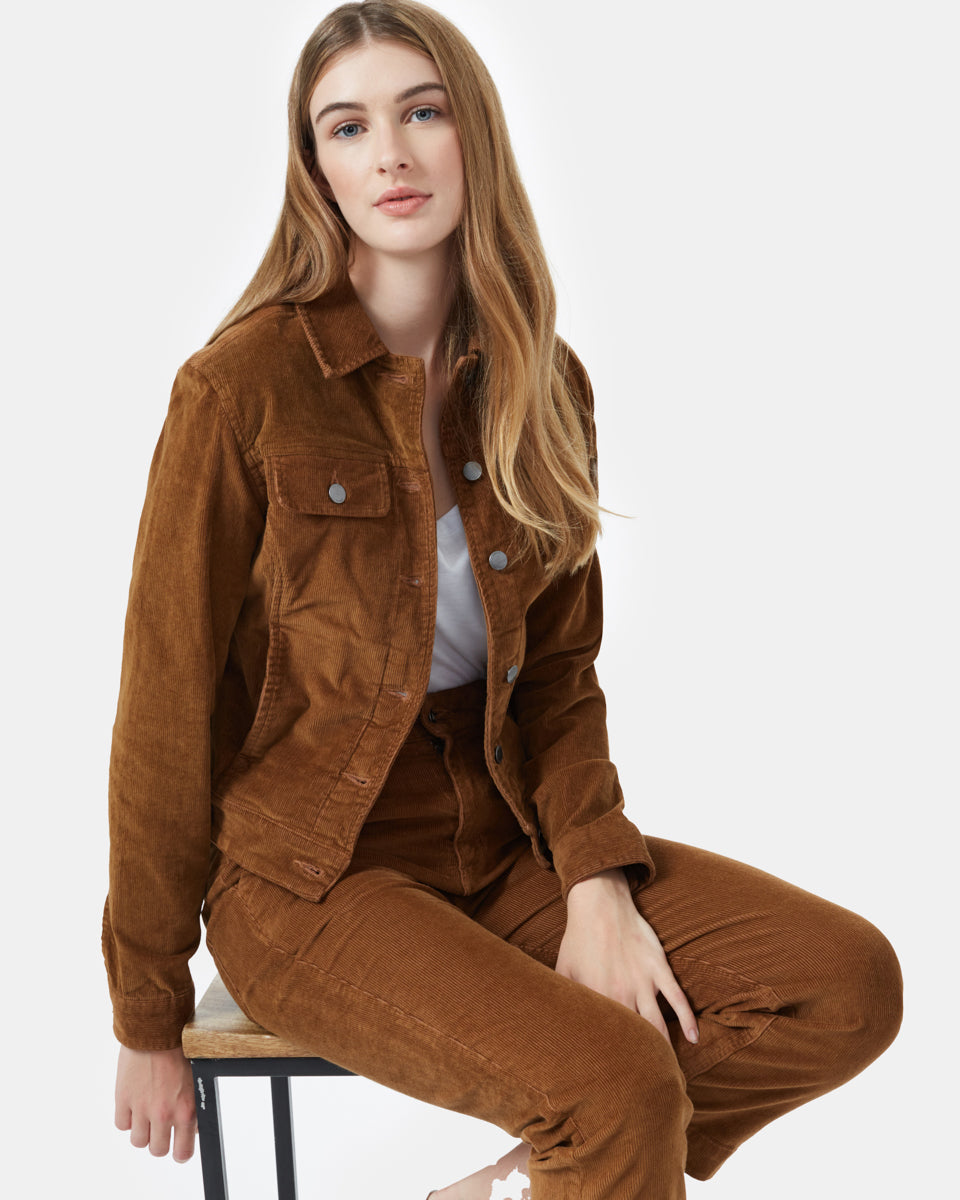 Brown Womens Button-Up Corduroy Jacket