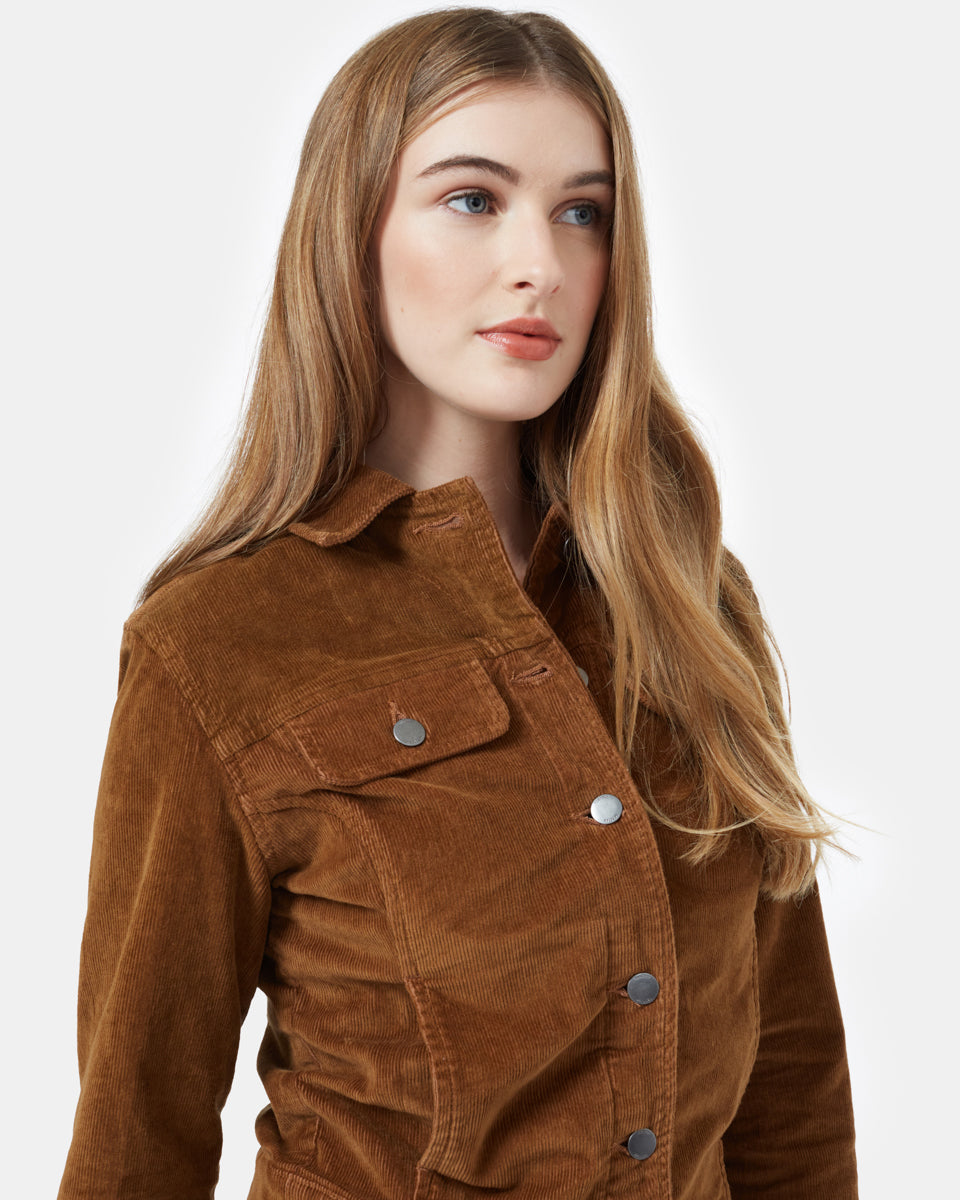 Brown Womens Button-Up Corduroy Jacket