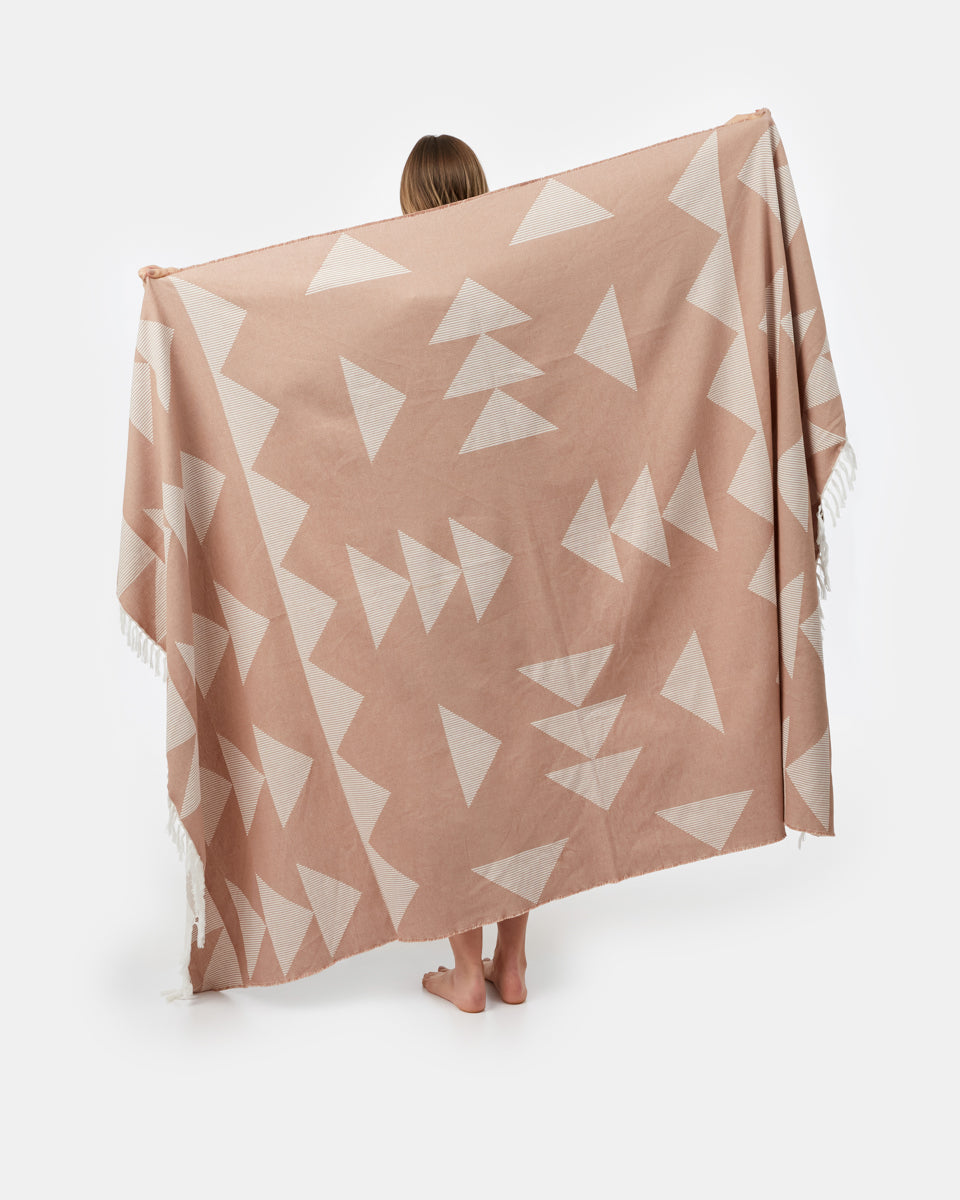 Brown,White Organic Cotton Reversible Beach Blanket