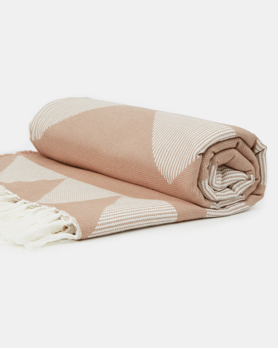 Brown,White Organic Cotton Reversible Beach Blanket