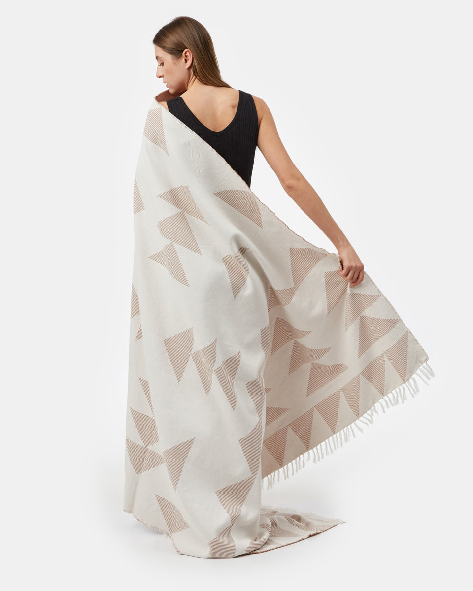 Brown,White Organic Cotton Reversible Beach Blanket