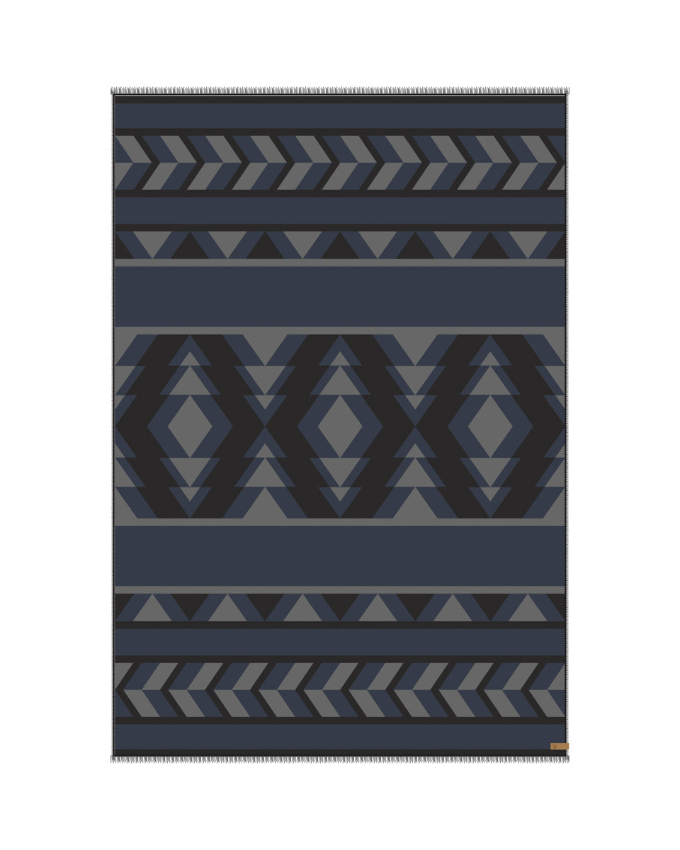 Black,Blue Organic Cotton Pattern Blanket Scarf