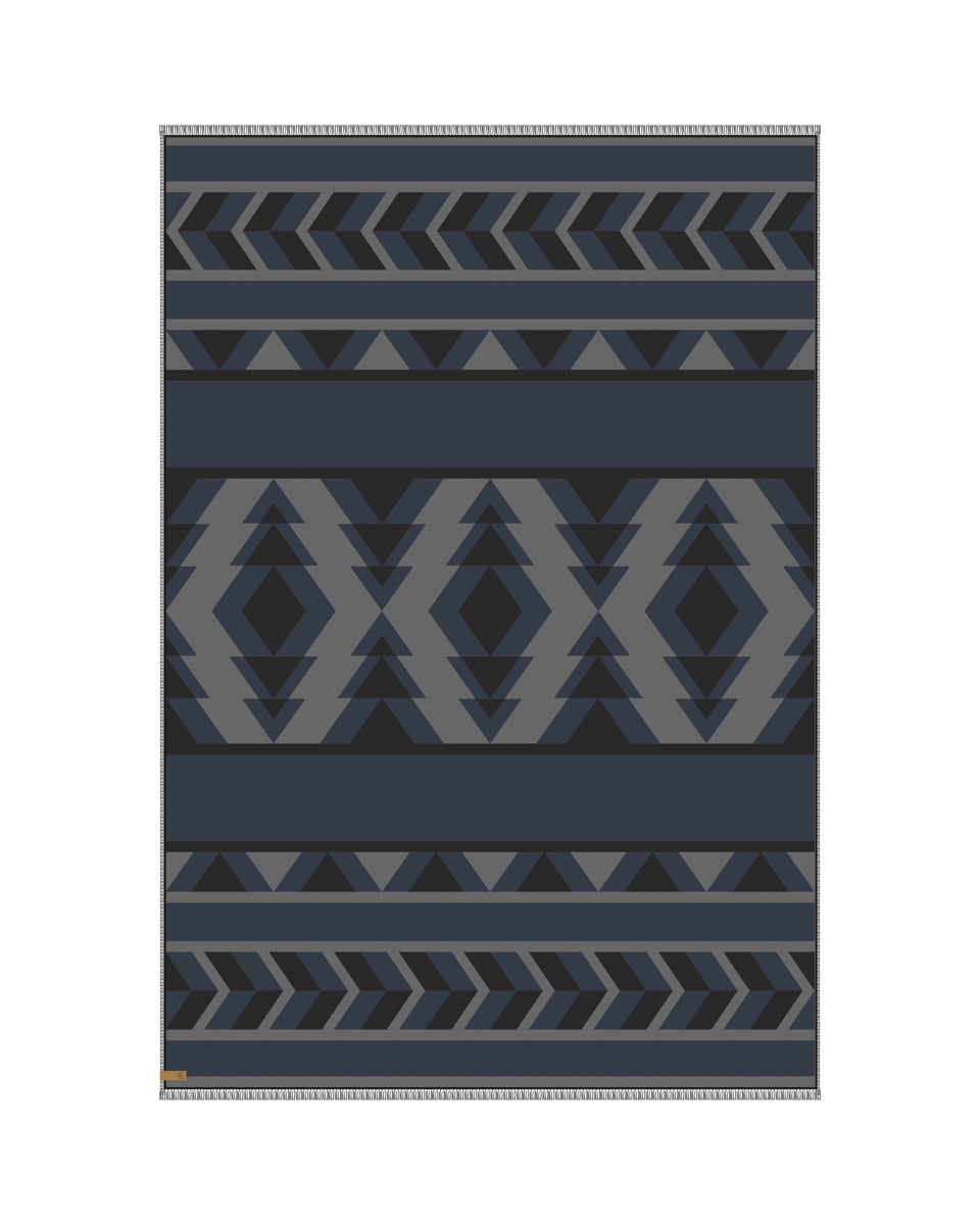 Black,Blue Organic Cotton Pattern Blanket Scarf