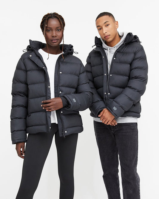 Black Water-Resistant Mid-Length Puffer Jacket