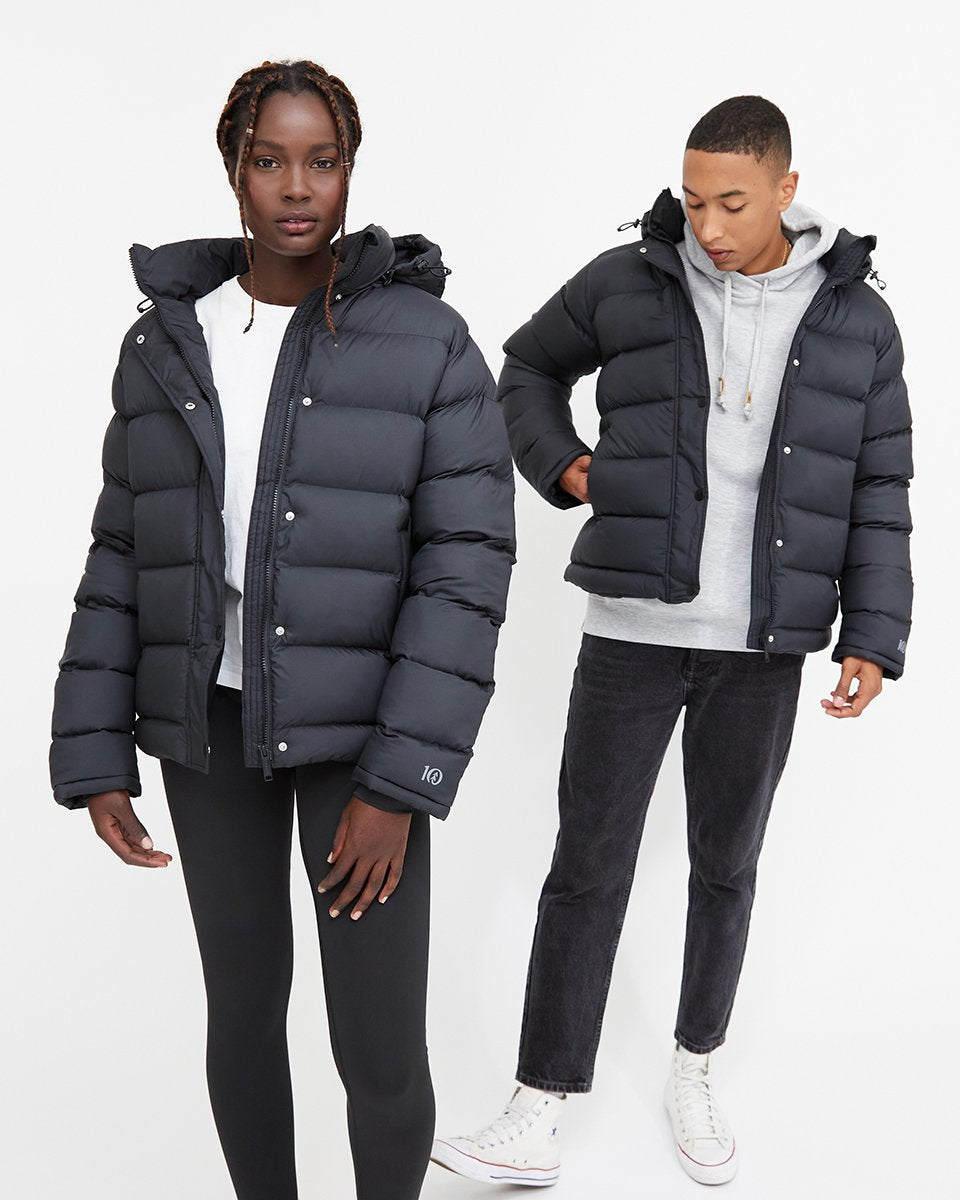 Black Water-Resistant Mid-Length Puffer Jacket