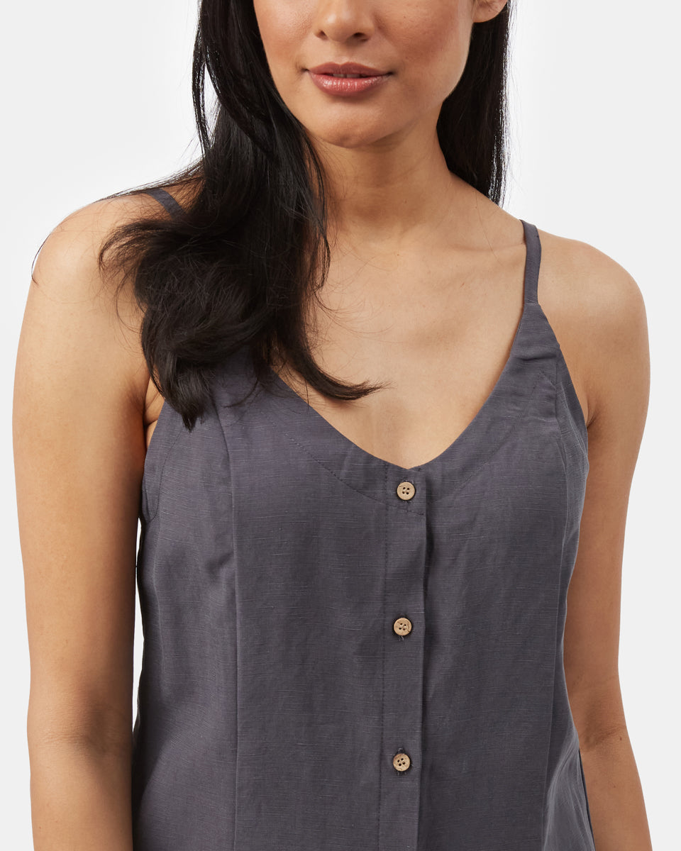 Gray Women's Button V-Neck Tank Dress