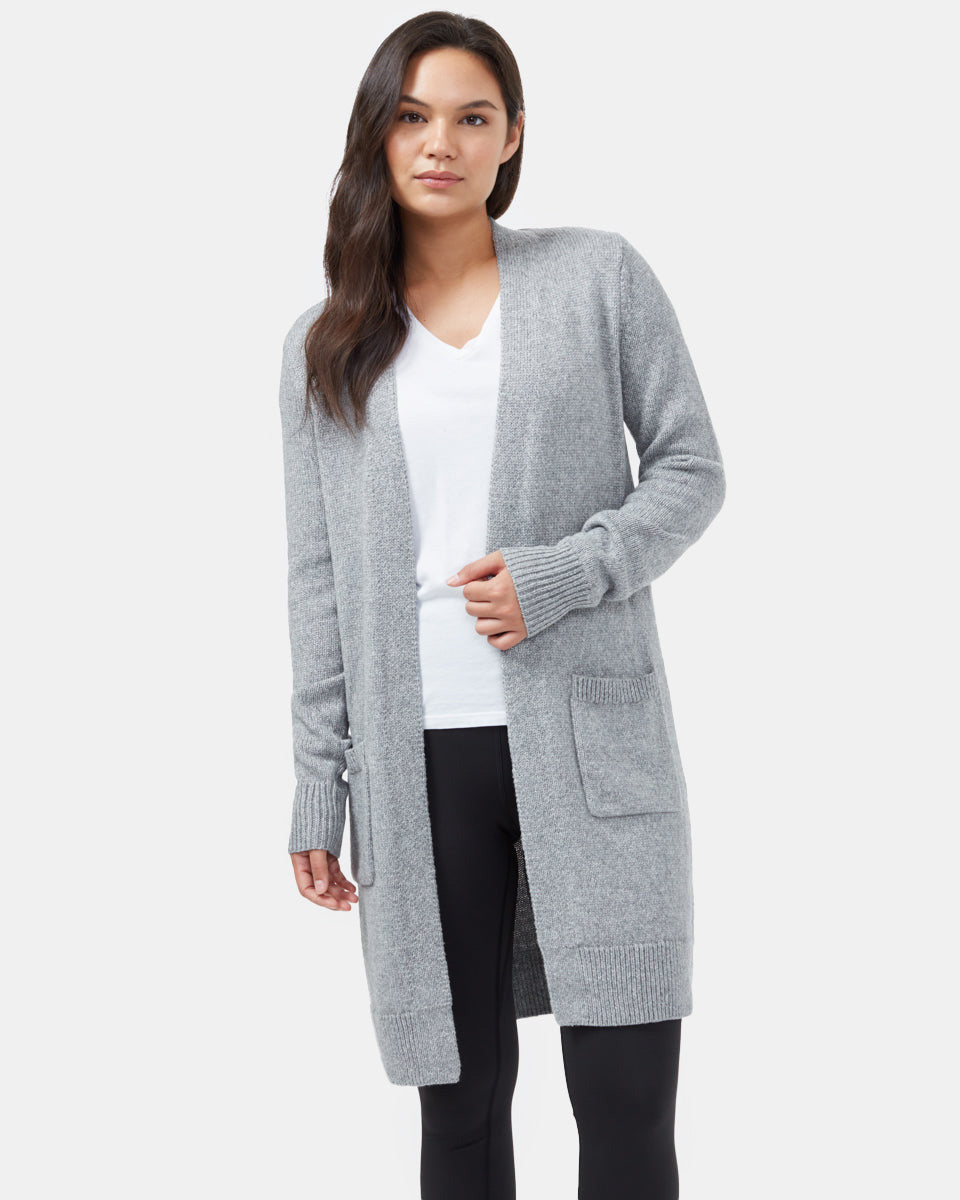 Gray Women's Wool Mid Length Cardigan