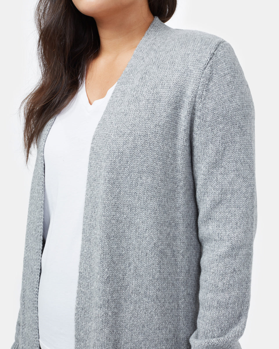 Gray Women's Wool Mid Length Cardigan
