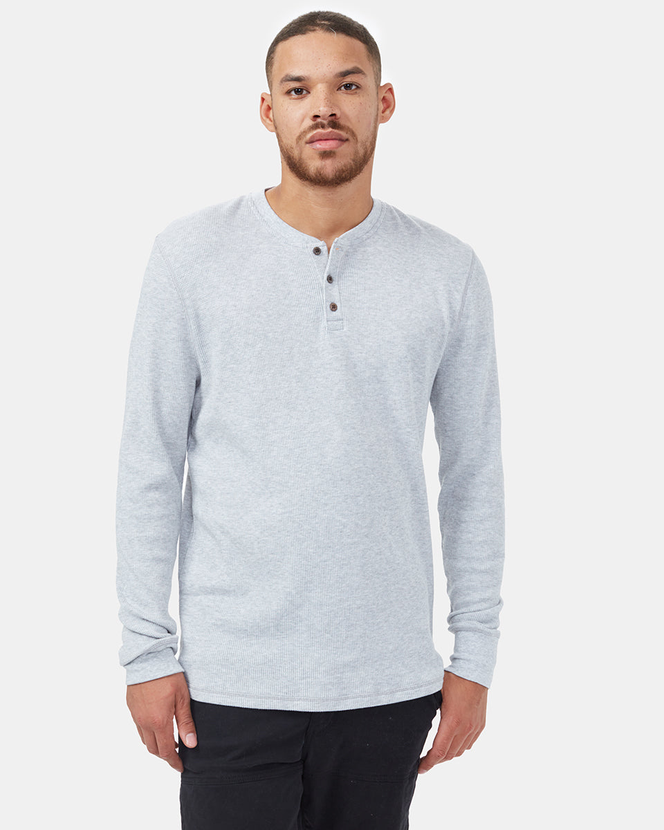 Gray Men's Button Waffle Knit Sweatshirt