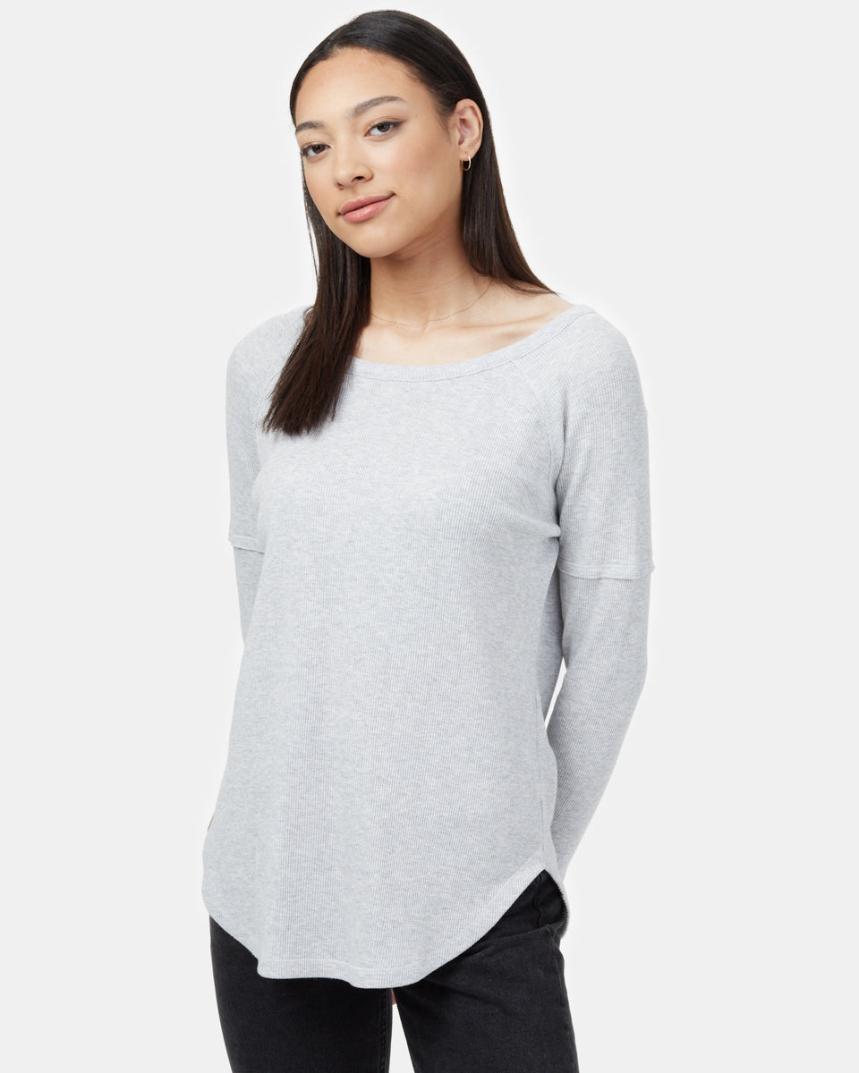 Gray Women's Waffle Knit Longsleeve Top
