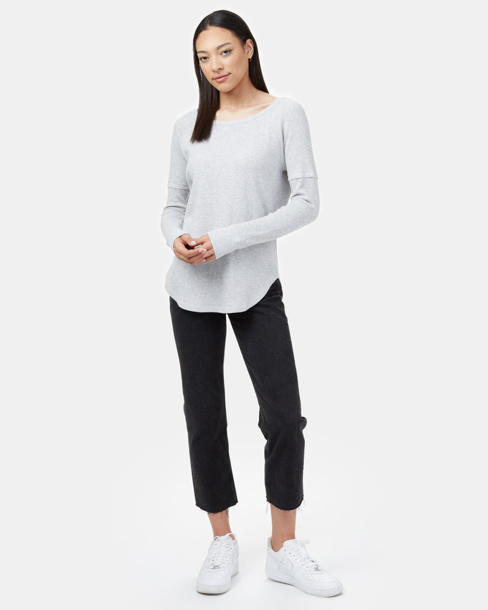 Gray Women's Waffle Knit Longsleeve Top