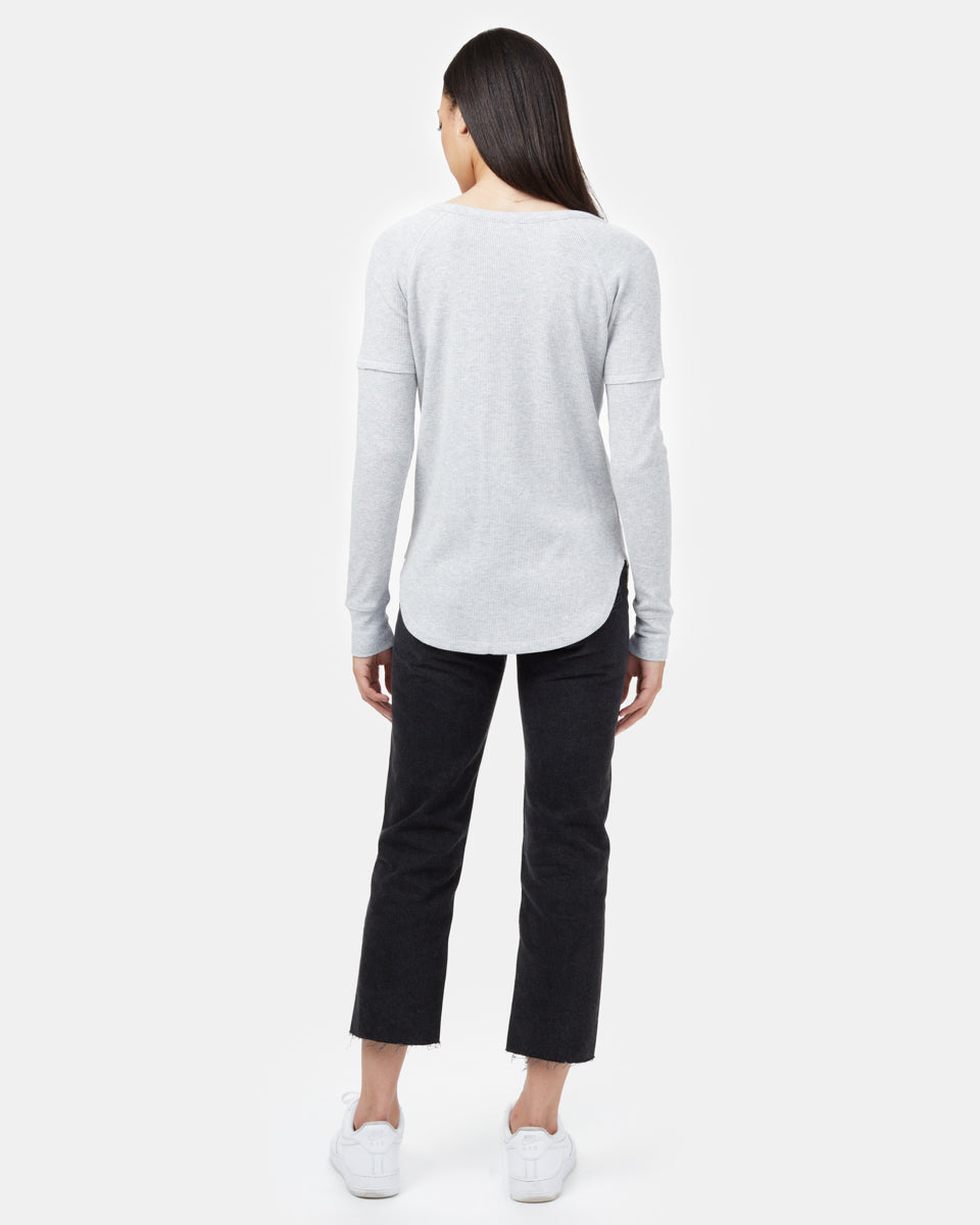 Gray Women's Waffle Knit Longsleeve Top