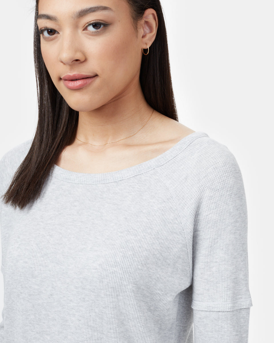 Gray Women's Waffle Knit Longsleeve Top