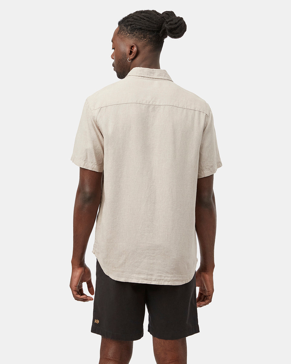 Gray,White Men's Hemp Button Up Short Sleeve Shirt