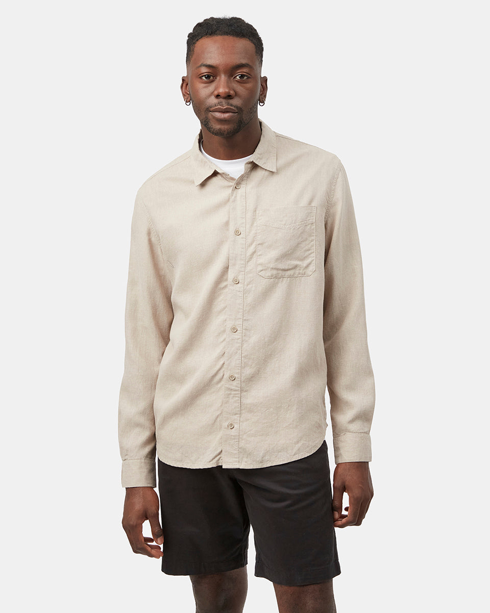 Gray,White Men's Hemp Long Sleeve Shirt