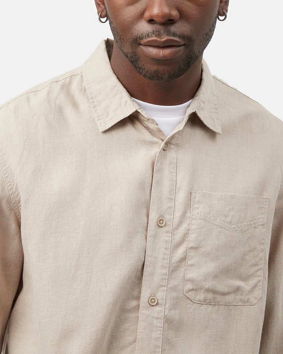 Gray,White Men's Hemp Long Sleeve Shirt