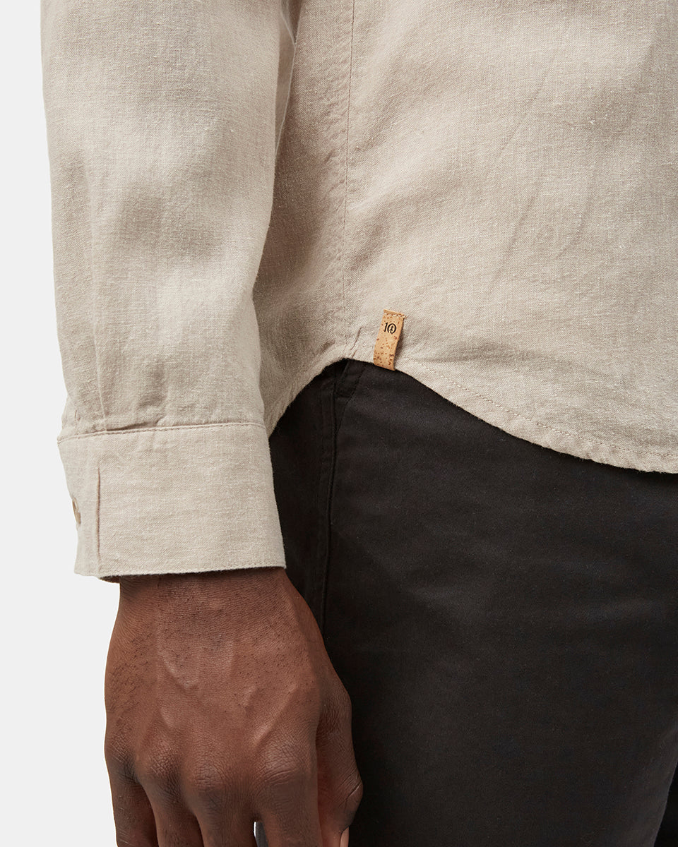 Gray,White Men's Hemp Long Sleeve Shirt