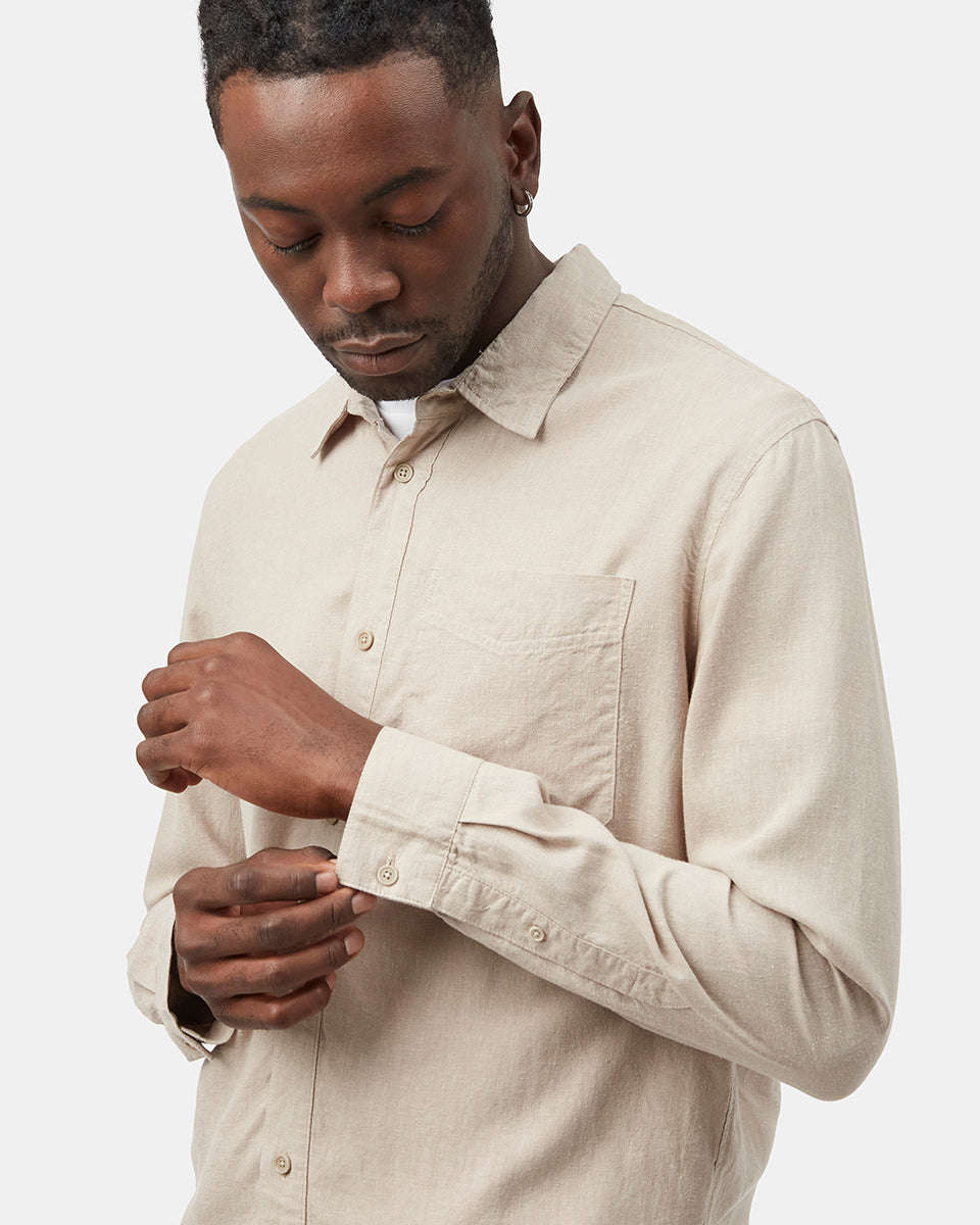Gray,White Men's Hemp Long Sleeve Shirt