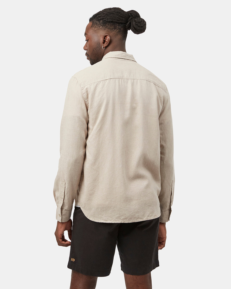 Gray,White Men's Hemp Long Sleeve Shirt