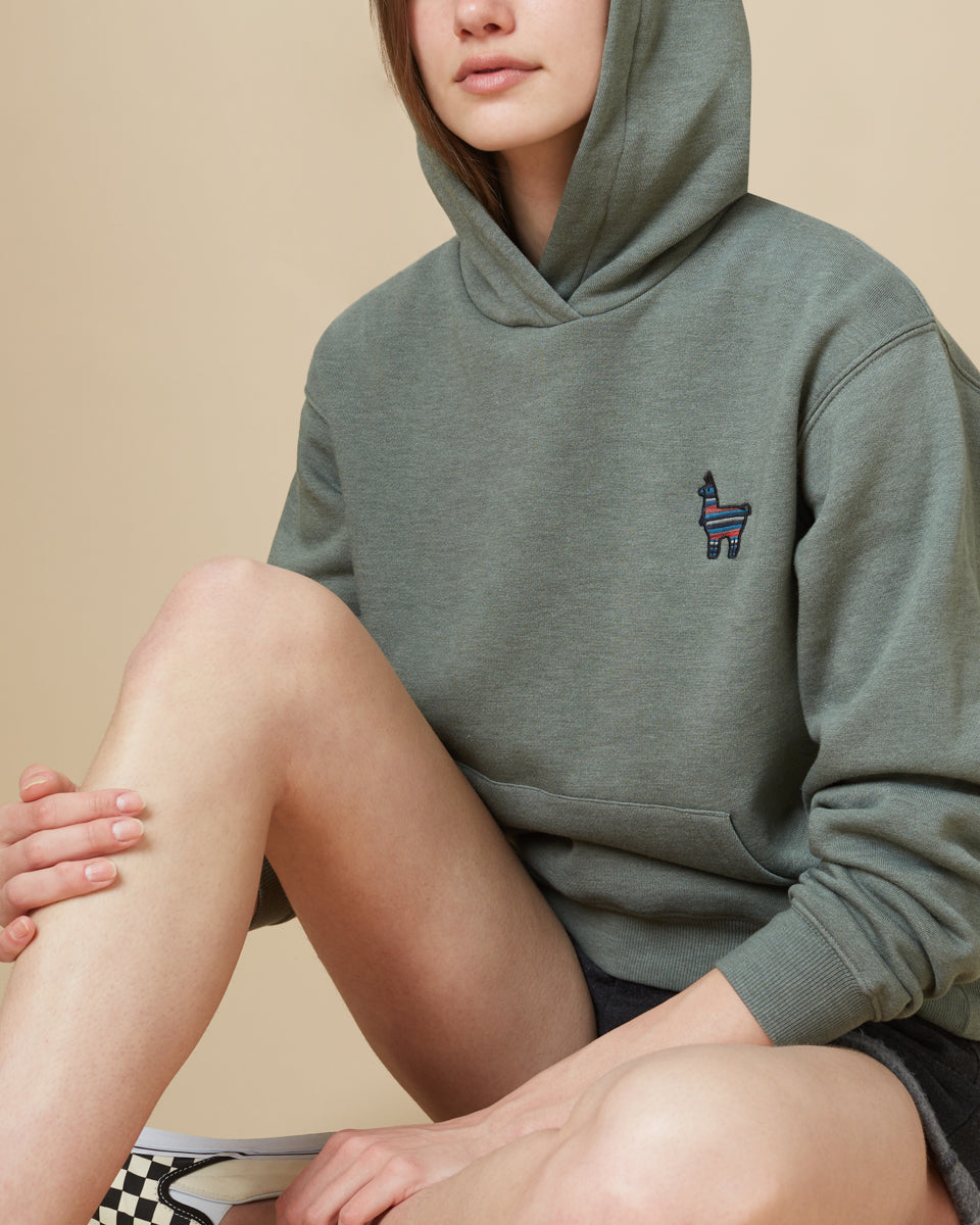 Green Embroidered Pullover Hoodie