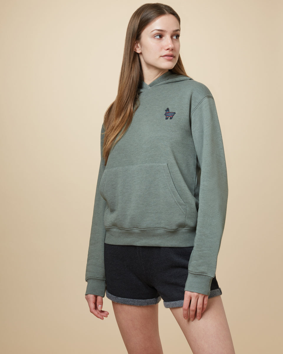 Green Embroidered Pullover Hoodie
