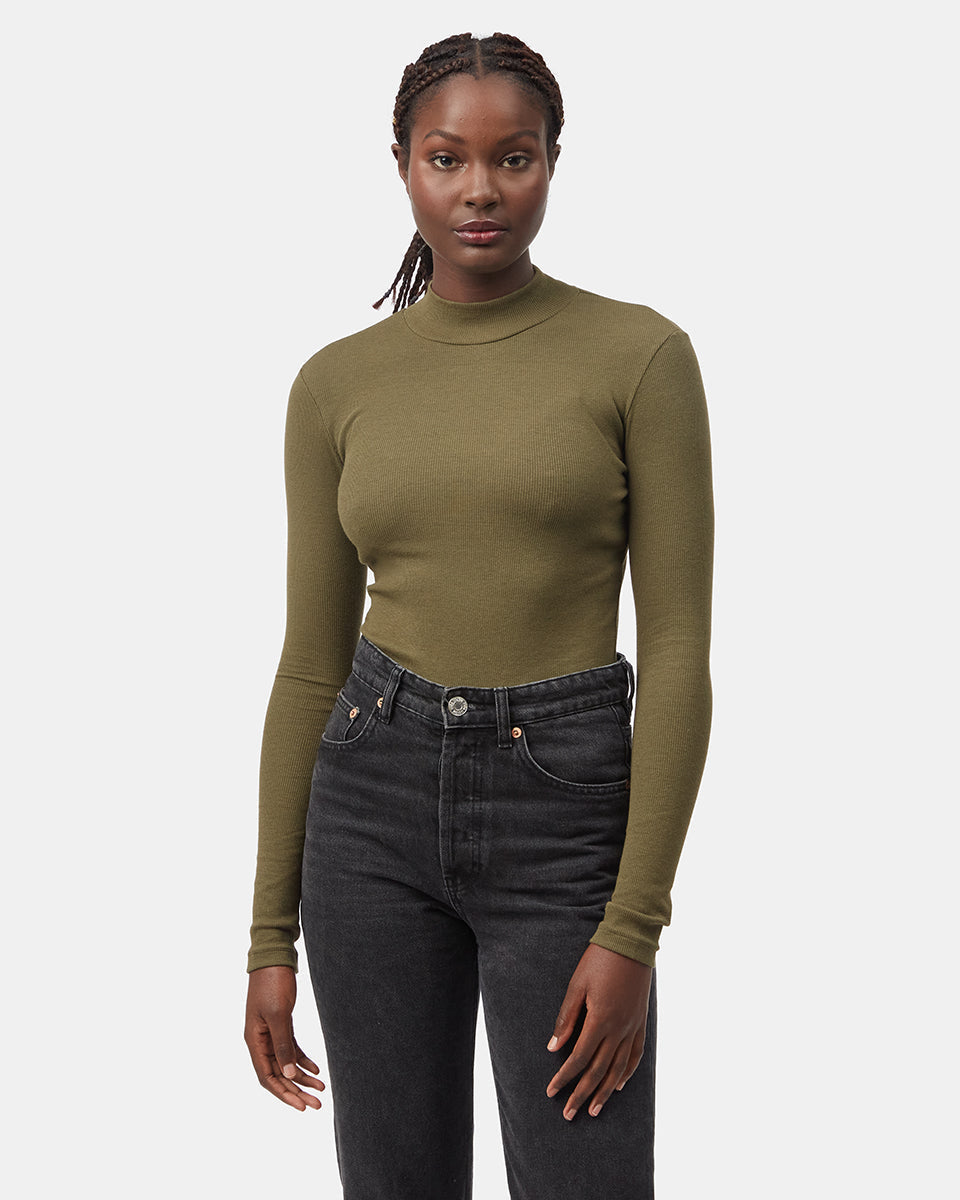 Green_Women's_Rib_Mock_Neck_Longsleeve