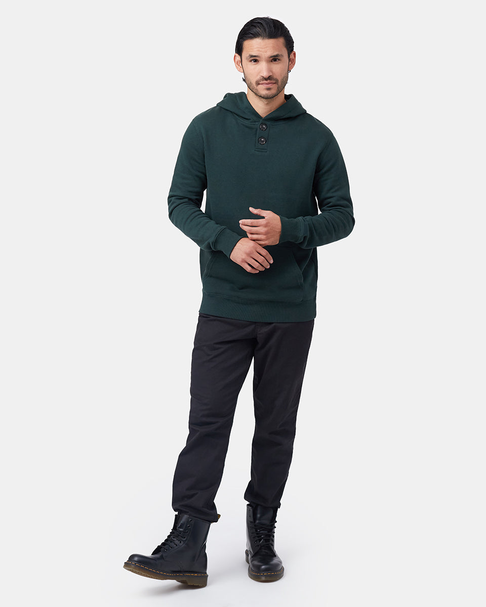 Green Fleece Button Pullover Hoodie