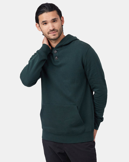 Green Fleece Button Pullover Hoodie