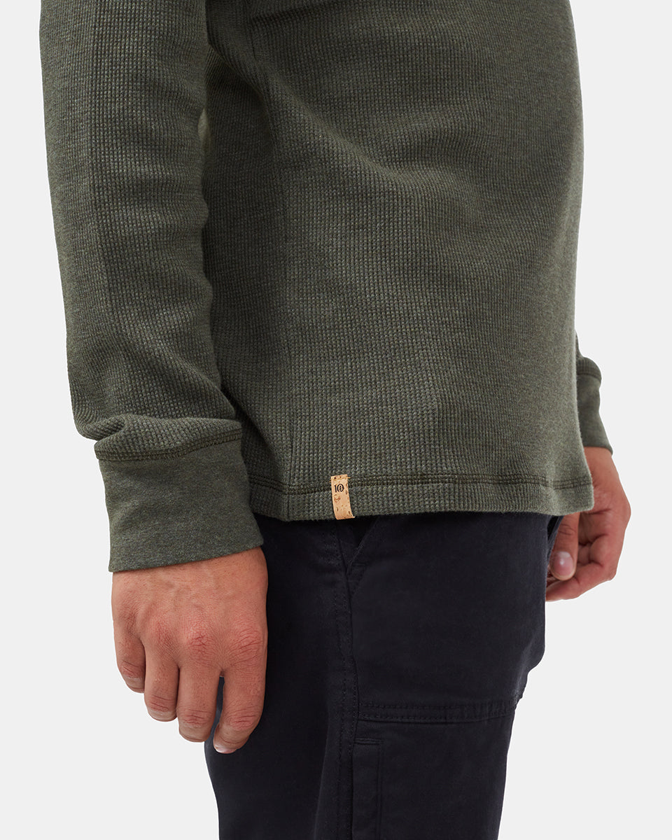 Green Men's Button Waffle Knit Sweatshirt