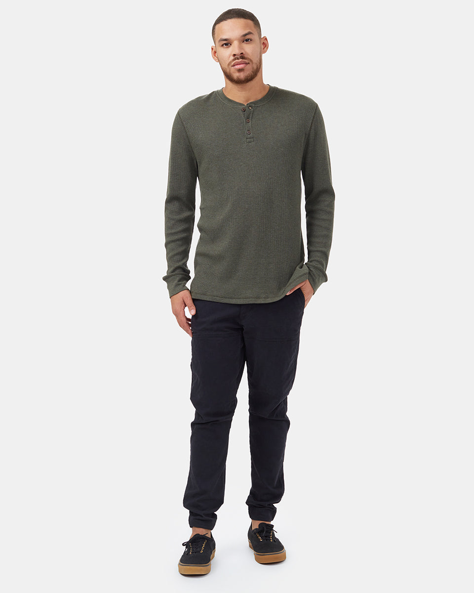 Green Men's Button Waffle Knit Sweatshirt