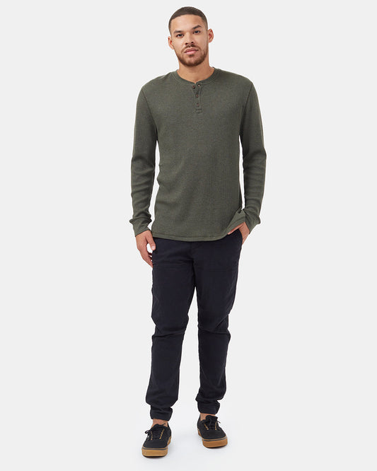 Green Men's Button Waffle Knit Sweatshirt