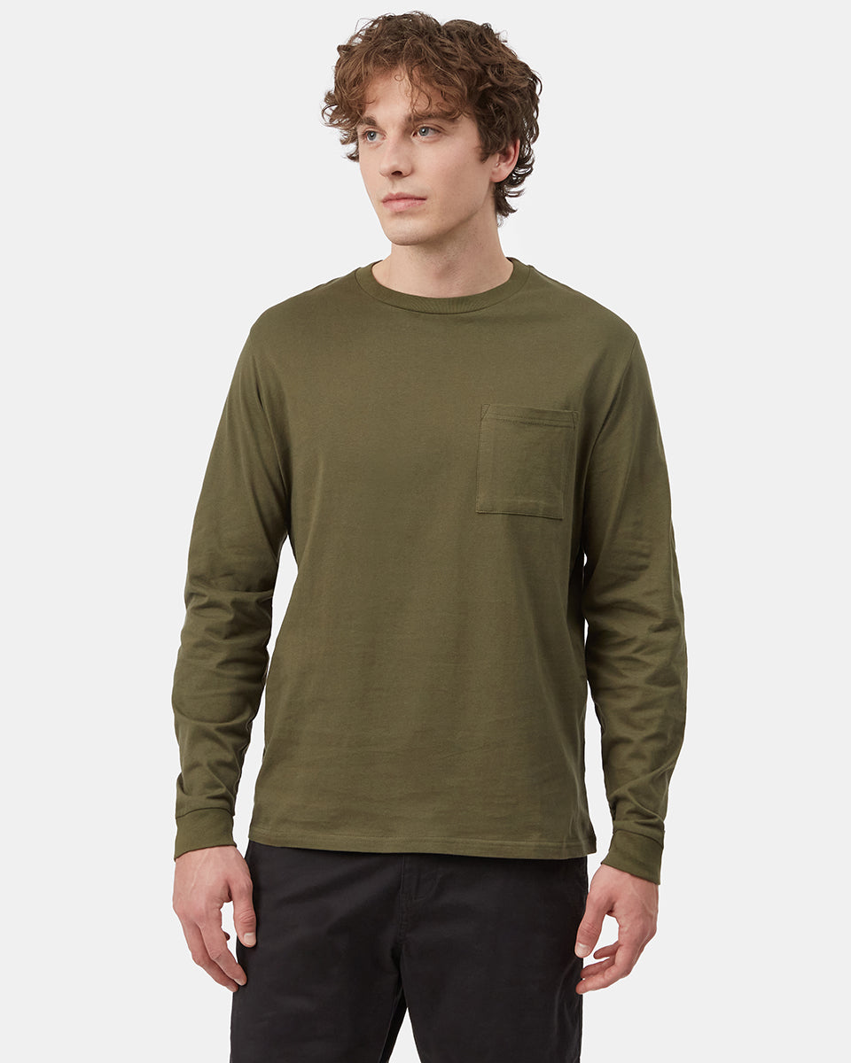 Green Men's Organic Cotton Pocket Long Sleeve Top
