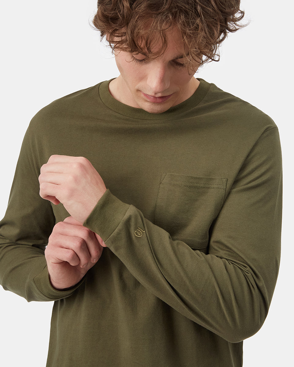 Green Men's Organic Cotton Pocket Long Sleeve Top