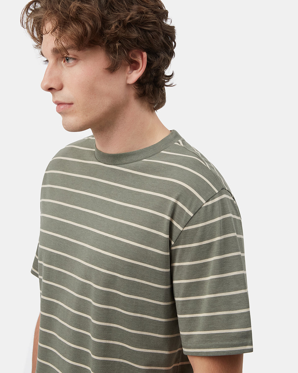 Green Men's Striped Short Sleeve Tee