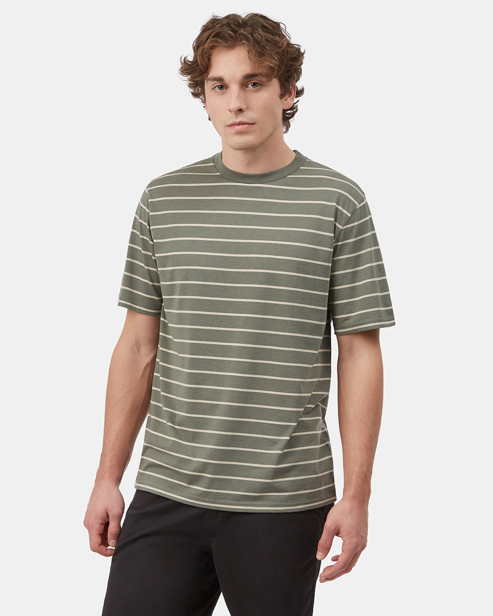 Green Men's Striped Short Sleeve Tee
