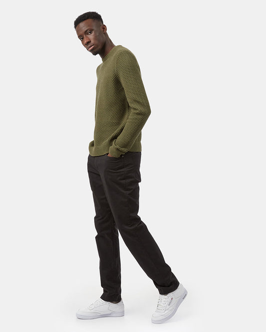 Green Men's Waffle Knit Crew Neck Sweater