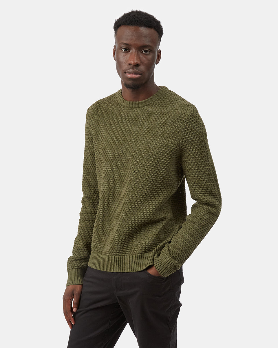 Green Men's Waffle Knit Crew Neck Sweater