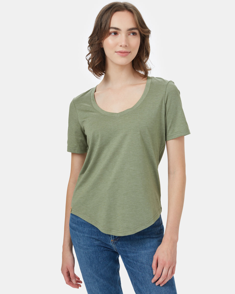Green V-Neck Short Sleeve T-Shirt