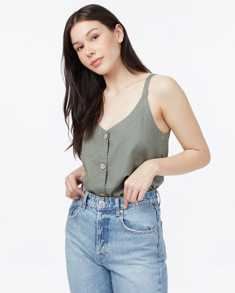 Green Women's Button Front Tank Top