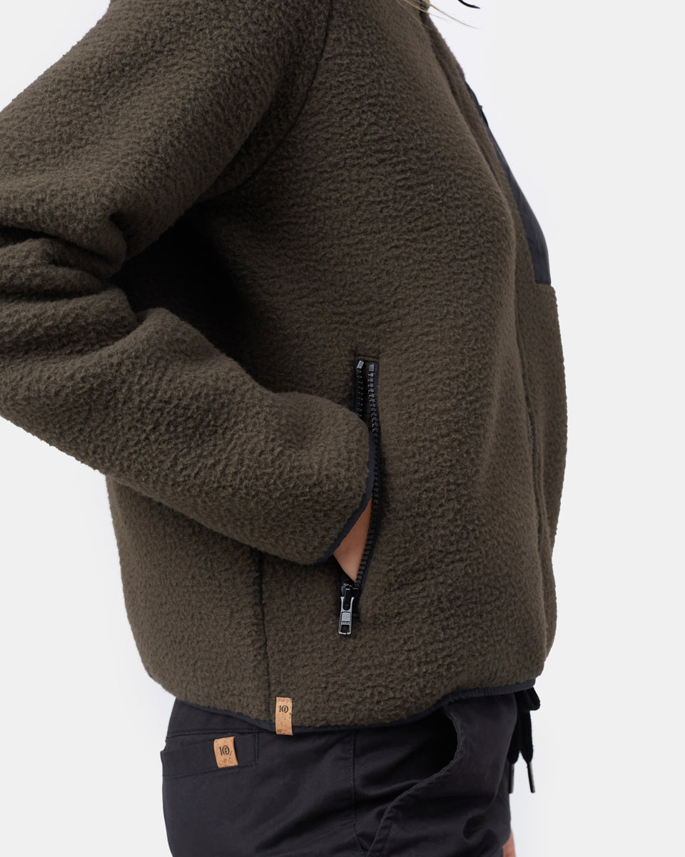 Green Women's Fleece Sherpa Zip Up