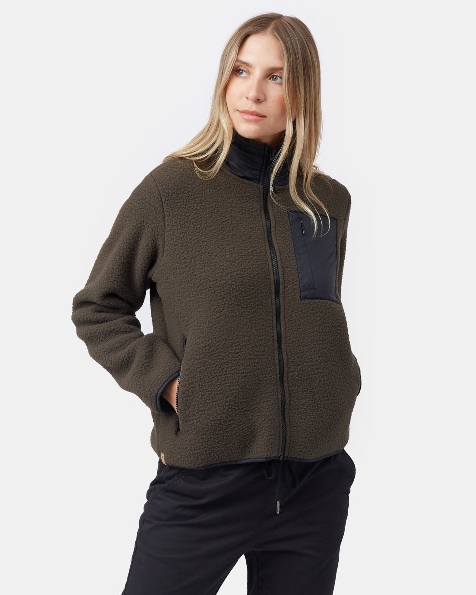 Green Women's Fleece Sherpa Zip Up