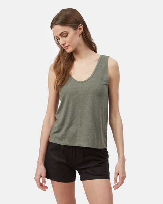 Green Women's Hemp V Neck Tank Top