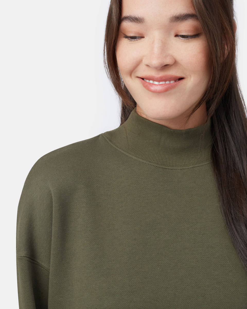 Green Women's Loose-Fit Mock Neck Top